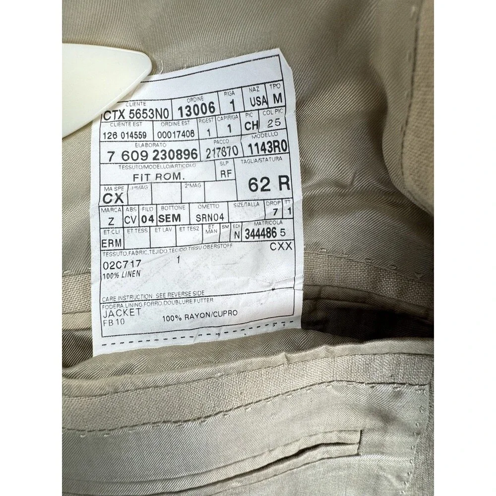 Ermenegildo Zegna Mens 62R Linen Sport Coat Tan Su Misura 1143R0